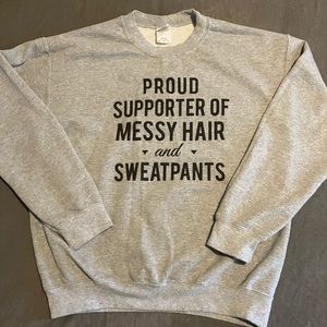 Messy Hair and Sweatpants Gray Sweatshirt M